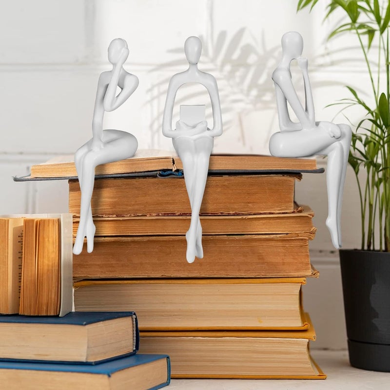 BMLCGJ Thinker Statue Gold Decor Abstract Art Sculpture, Golden Resin Collectible Figurines for Home Living Room Office Shelf Decoration,Great Gifts Ideas (Sitting Posture-White) - Image 4
